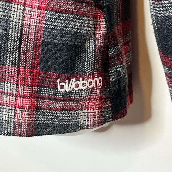 BILLABONG Wool Blend Red/Black Plaid Pea Coat Jacket Size Medium Y2K Academia - Picture 4 of 7